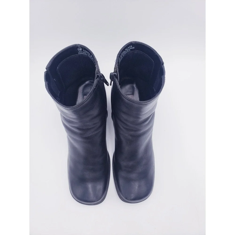 Vintage 90s Croft Barrow Ankle‎ Boots Black Leather Square Toe Block Heel Size 7